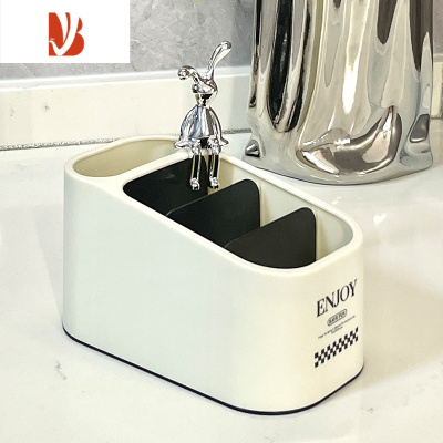 三维工匠纸巾盒客厅轻奢家用餐巾纸盒子创意抽纸盒茶几收纳盒套装 小兔子奶油色 桌面收纳盒