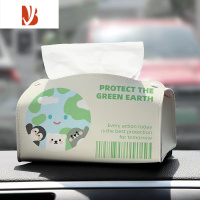 三维工匠绿色地球车载纸巾盒挂式椅背车用扶手箱高级感皮质网红抽纸盒汽车 [环保地球动物]车载皮质纸巾盒