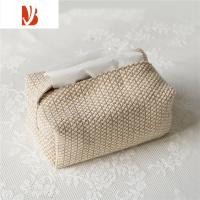 三维工匠日式简约风纸巾套家用客厅民宿棉麻布艺车载抽纸收纳袋创意纸巾盒 麻料纸巾盒 方形格子