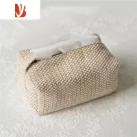 三维工匠日式简约风纸巾套家用客厅民宿棉麻布艺车载抽纸收纳袋创意纸巾盒 麻料纸巾盒 方形格子