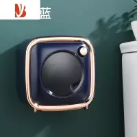 三维工匠网红卫生间纸巾盒厕所轻奢风置物架防水免打孔壁挂式卷纸筒厕纸盒 纸巾盒-蓝金色[加大加厚-送卷轴]