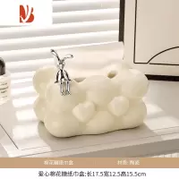三维工匠奶油风轻奢云朵陶瓷纸巾盒客厅茶几摆件创意棉花糖装饰抽纸盒 坐姿兔子爱心棉花糖纸巾盒-奶白