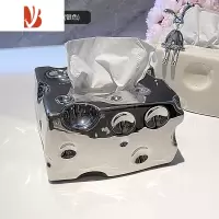 三维工匠高颜值家用客厅轻奢风抽纸盒创意纸抽盒餐巾纸擦手陶瓷纸巾盒 陶瓷奶酪纸巾盒(银色)送粉色蝴蝶结