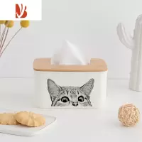 三维工匠北欧猫纸巾盒家用客厅餐厅茶几桌面餐巾纸收纳盒创意竹木抽纸盒 竹木抽纸盒-北欧猫1