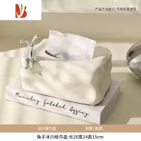 三维工匠网红冰川纸巾盒客厅创意抽纸盒轻奢家用茶几餐桌面装饰品摆件 坐姿兔冰块纸巾盒-奶白