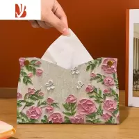三维工匠油画蔷薇纸巾盒家用客厅餐厅抽纸盒车载房间纸抽收纳ins风轻奢女 蔷薇蝴蝶-抽纸盒