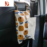 三维工匠丹麦设计田园风纸巾袋车载椅背抽纸包布艺可爱家用纸巾盒挂式车用 带挂绳-黄白花朵