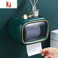 三维工匠卫生纸盒卫生间纸巾厕所厕纸抽纸卷纸置物架洗手间防水免打孔壁挂 单层轻奢绿[滚轮带动,不卡纸不断纸]