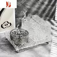 三维工匠多纸巾盒客厅轻奢放遥控创意家用桌面亚克力高颜值抽纸盒 石纹三件套(银色烟灰缸 纸巾盒 托盘)