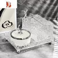 三维工匠多纸巾盒客厅轻奢放遥控创意家用桌面亚克力高颜值抽纸盒 石纹三件套(白银烟灰缸 纸巾盒 托盘)