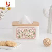 三维工匠优雅小兔 竹木抽纸 纸巾盒家用客厅餐厅茶几桌面餐巾纸收纳盒创意 竹木抽纸盒-ins可爱萌兔1
