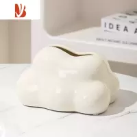 三维工匠云朵纸巾盒客厅茶几银色餐巾纸抽纸盒轻奢陶瓷棉花糖摆件现代 云朵纸巾盒-奶油白
