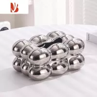 三维工匠纸巾盒客厅轻奢陶瓷抽纸盒茶几摆件家用创意纸抽盒奶油高级感 小号纸巾盒(银色)