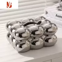 三维工匠ins奶油风纸巾盒客厅网红抽纸盒轻奢创意家用茶几装饰品摆件 棉花糖纸巾盒[镜面银]款