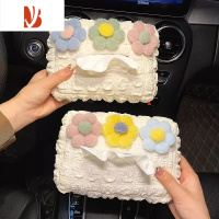 三维工匠车载纸巾盒可爱简约挂式汽车抽纸盒高级感收纳扶手车内装饰用品 花朵泡芙纸巾盒2个