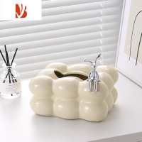 三维工匠ins奶油风纸巾盒客厅网红抽纸盒轻奢创意家用茶几装饰品摆件 棉花糖纸巾盒香草白-兔子