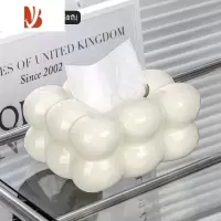 三维工匠高颜值纸巾盒客厅桌面抽纸盒轻奢风陶瓷创意家用餐巾纸抽盒子 (三颗球)泡泡纸巾盒(白色)送粉色蝴蝶结