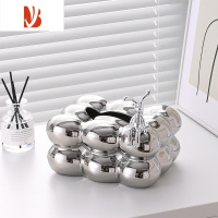 三维工匠ins奶油风纸巾盒客厅网红抽纸盒轻奢创意家用茶几装饰品摆件 棉花糖纸巾盒奶镜面银-兔子