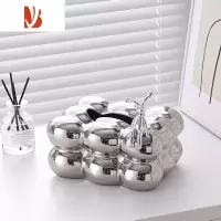 三维工匠ins奶油风纸巾盒客厅网红抽纸盒轻奢创意家用茶几装饰品摆件 棉花糖纸巾盒奶镜面银-兔子