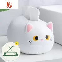 三维工匠抽纸盒家用客厅创意可爱台面网红纸巾盒轻奢桌面多牙签盒 白色猫咪