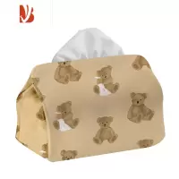 三维工匠小熊抱抱 可爱泰迪熊图案 棉麻布艺纸巾包收纳盒抽纸盒客厅装饰 纸巾盒小号-小熊抱抱01