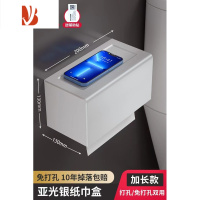 三维工匠卫生间纸巾盒厕所厕纸盒防水免打孔洗手间放置卷抽纸置物架太空铝 哑光银[方款加长20cm]
