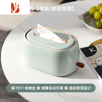 三维工匠苏宁纸巾盒家用客厅轻奢抽纸盒茶几遥控器收纳多创意1613 浅绿金[桌面款]可墙面壁挂+弹簧自动升降