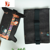 三维工匠车载纸巾盒ins抽纸盒收纳布艺纸巾包椅背挂式遮阳板纸巾套背带式 深咖底长颈鹿(背带)