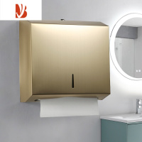 三维工匠酒店卫生间擦手纸盒挂壁式医院干手纸巾盒厚不锈钢免打孔工程商用 钛金加厚款 (亮光)