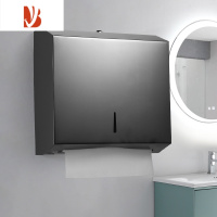 三维工匠酒店卫生间擦手纸盒挂壁式医院干手纸巾盒厚不锈钢免打孔工程商用 黑钛加厚款 (亮光)