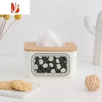 三维工匠美式手绘花鸟纸巾盒家用客厅餐厅茶几桌面餐巾纸收纳盒竹木抽纸盒 竹木抽纸盒-美式手绘花鸟1