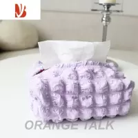 三维工匠柔软奶油泡芙泡泡纱纸巾盒双层布艺纸巾袋轻奢桌面收纳车载 泡泡纱纸巾盒-香芋紫
