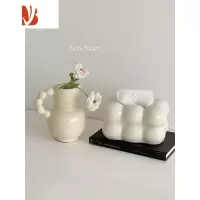 三维工匠陶瓷奶油棉花糖客厅茶几抽纸巾盒餐厅桌面家用高级创意摆件轻奢风 1139纸巾盒+花瓶[奶白] 不含花