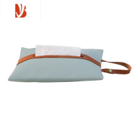 三维工匠皮革车载纸巾套悬挂式 简约家用纸巾袋 客厅厕所抽纸袋纸巾盒ins 挂绳款[初夏蓝]