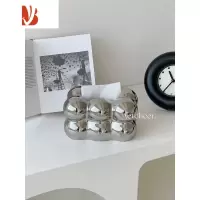 三维工匠陶瓷奶油棉花糖客厅茶几抽纸巾盒餐厅桌面家用高级创意摆件轻奢风 1136棉花糖纸巾盒[银色]