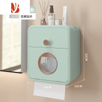 三维工匠纸巾盒厕所卫生间壁挂式防水免打孔卫生纸抽纸盒卷纸盒创意置物架 [基础款-塑料贴片]薄荷绿
