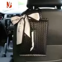 三维工匠车载垃圾桶纸巾盒二合一网红款车用抽纸盒ins风高级感车挂袋女士 黑色 字母黑白边纸巾抽