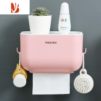 三维工匠卫生间纸巾盒厕所洗手间浴室卷纸筒收纳置物架家用免打孔卫生纸盒 浴室纸巾盒(粉色)带钩款