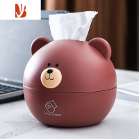 三维工匠网红抽纸盒卧室少女客厅卡通卷纸盒桌面创意家用可爱纸巾盒轻奢风 小熊纸巾盒[棕色]