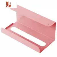 三维工匠厨房纸巾架免打孔铁艺用纸架 家用餐巾纸挂架橱柜门抽纸盒壁挂式 粉色一个