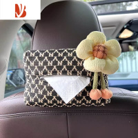 三维工匠千鸟格车载纸巾盒女高颜值汽车椅背扶手箱抽纸盒车内装饰用品大全 奶白色五瓣花