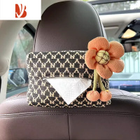 三维工匠千鸟格车载纸巾盒女高颜值汽车椅背扶手箱抽纸盒车内装饰用品大全 粉色五瓣花