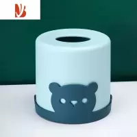 三维工匠圆形卷纸纸巾筒卡通萌猫抽纸纸巾盒桌面纸巾收纳家用客厅餐厅通用 湖蓝色