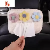 三维工匠车载纸巾盒可爱卡通扶手箱椅背挂式抽纸盒多汽车用品纸巾包 白色[粉黄浅蓝花]