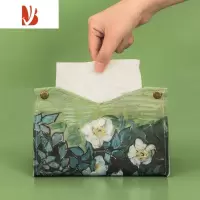 三维工匠ins风油画纸巾盒客厅家用皮革抽纸盒车载轻奢创意收纳纸抽盒 油画野玫瑰-抽纸盒-优质版