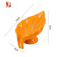 三维工匠轻奢陶瓷肥皂盒浴室沥水免打孔家用卫生间洗手台香皂盒置物架 树叶款—橙金色