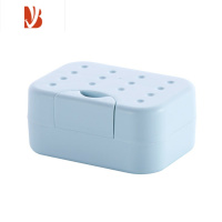 三维工匠旅行便携带锁扣有盖肥皂盒密封防水皂架 带吸水海绵垫洗脸香皂盒 浅蓝色
