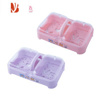 三维工匠带盖双格创意洗衣皂盒沥水肥皂盒香皂盒大号便携多层有盖双层旅行 粉+紫[2个装]