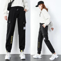 权小威 休闲裤女休闲束脚工装裤子女高腰显瘦2022新款简约时尚百搭气质洋气潮流宽松黑色运动裤