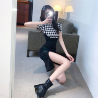 权小威 2022春秋新款大气时尚气质显瘦法式显身材千鸟格上衣纯欲甜辣风性感背带连衣裙两女